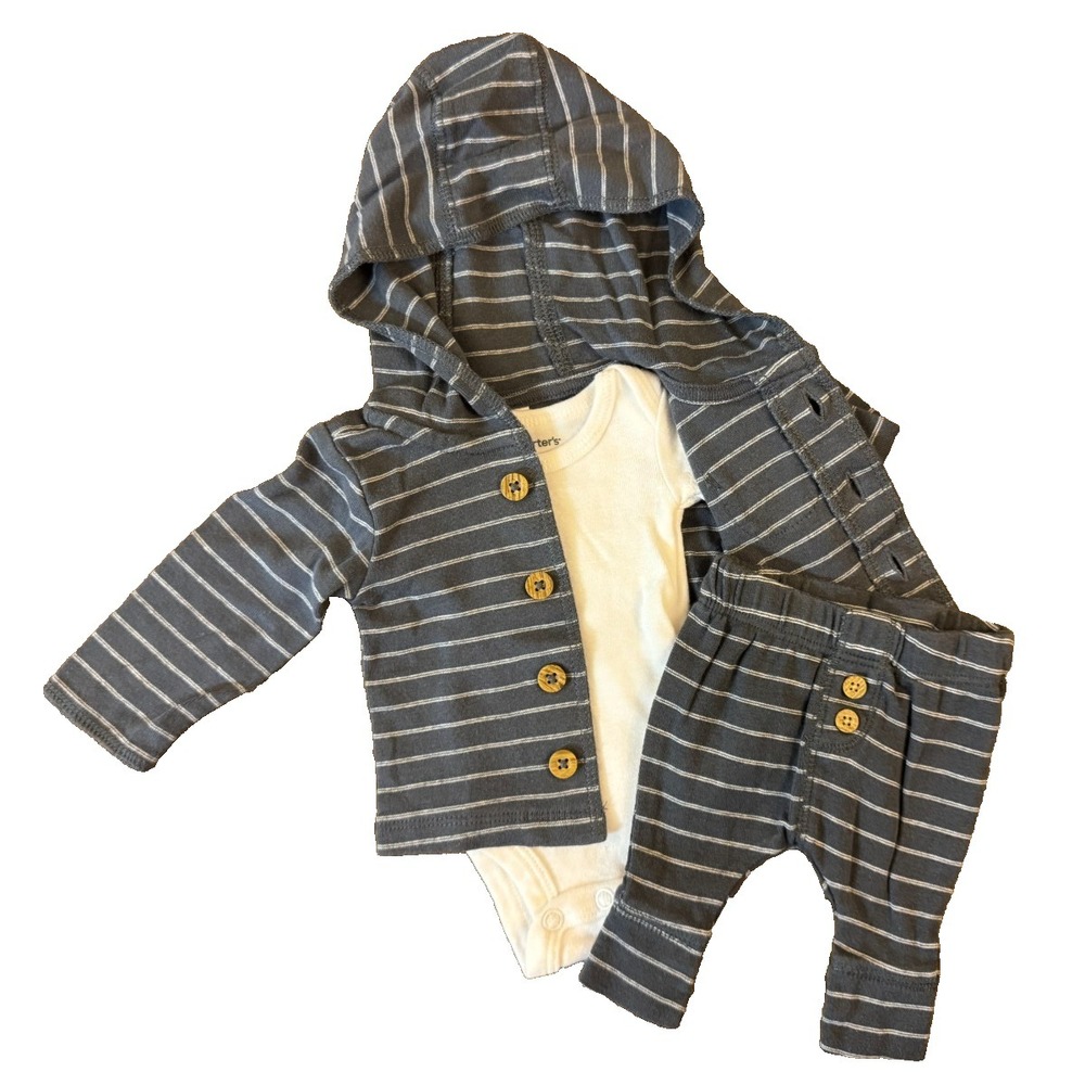 Carters Preemie Baby Outfit Boy 3 Piece Set Bodysuit Pants Jacket Button Striped
